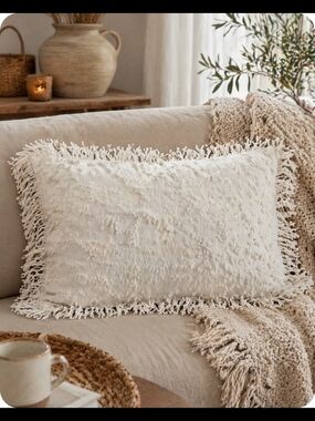 4/$15 Cream Fringe Throw Pillow Cover Boho Home Decor Bedroom Living Room